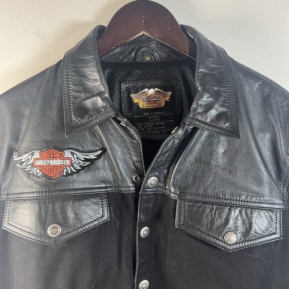 Harley Davidson Canvas Leather Jacket Size Medium Biker Embossed - Picture 3 of 9